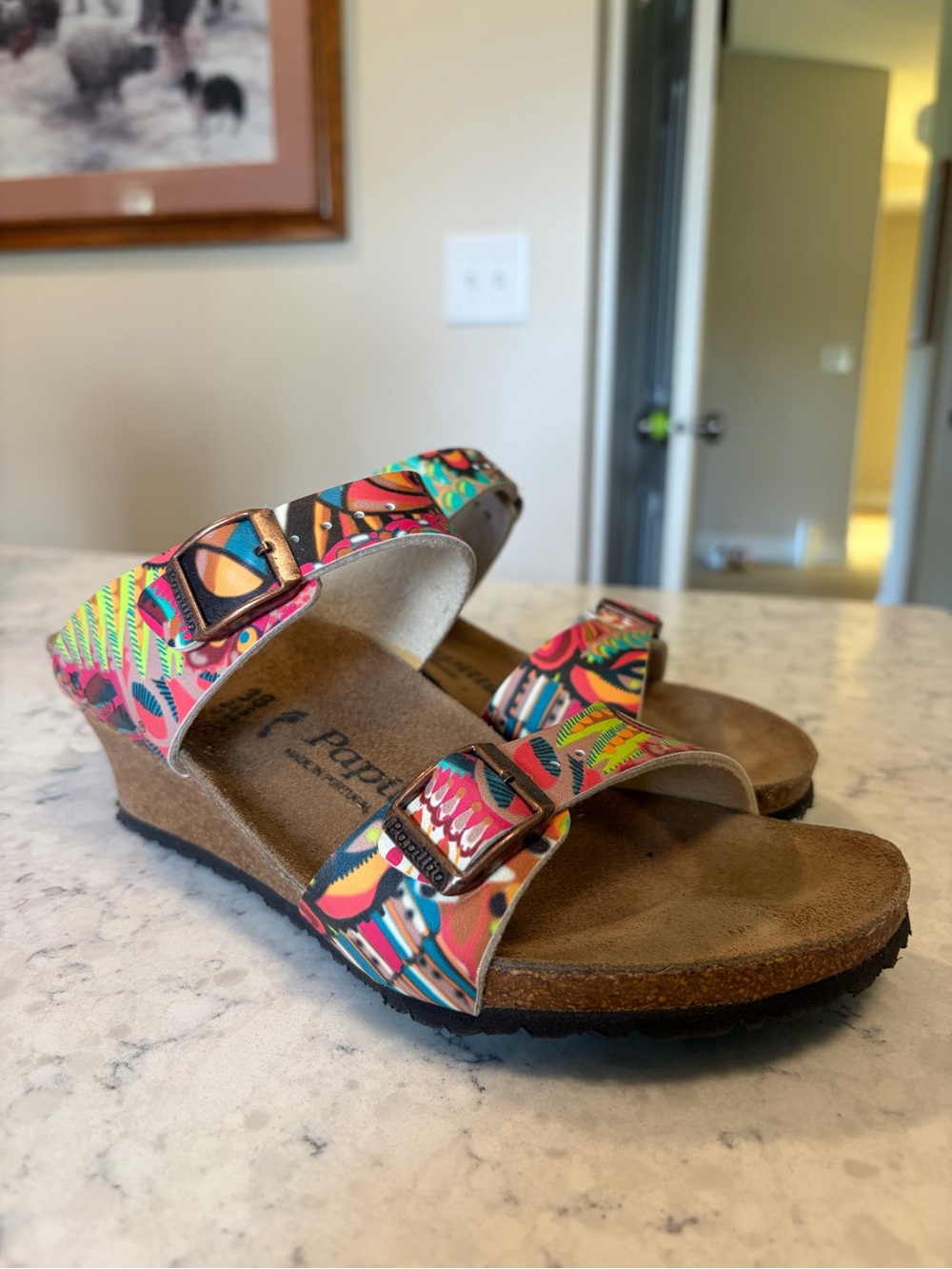 Birkenstock Papillio wedge sandals in multicolor pattern